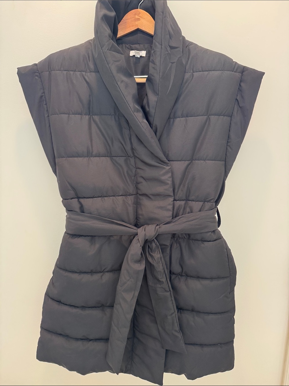 Splendid Black Quilted Wrap Puffer Vest with Shawl Collar
